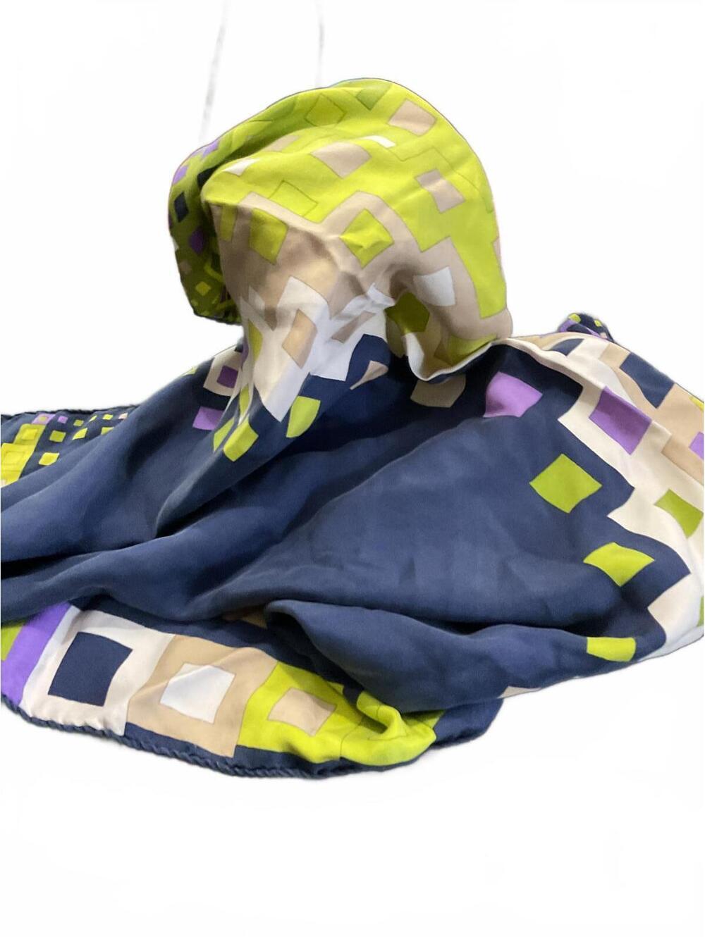 Vintage Christian Dior Colorful Geometric Pattern Silk Scarf